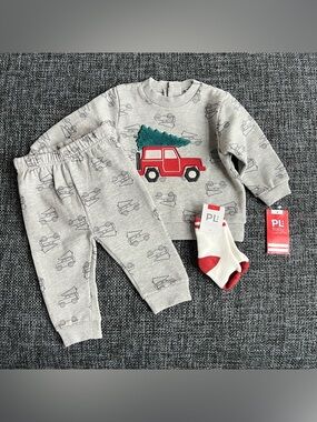 NWT PL Baby Christmas Tree Truck Outfit Size 9 Months